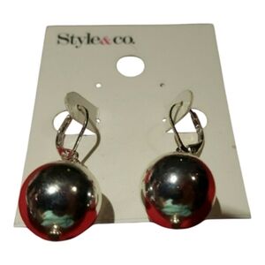 Style & Co Silvertone Ball Earrings 1-1/2" Drop NWT